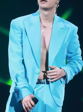 明星同款西服套装歌手舞台演出宽松开叉西裤团队齐舞定制街舞爵士