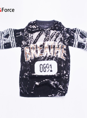 新款DS男女款爵士舞服现代舞亮片街舞字母宽松大码舞蹈服演出服装