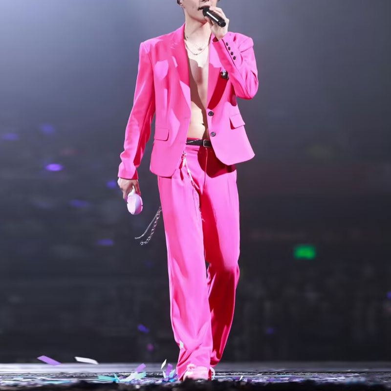 明星同款玫红色西装外套男女同款舞蹈演出服团队套装街舞歌手演出