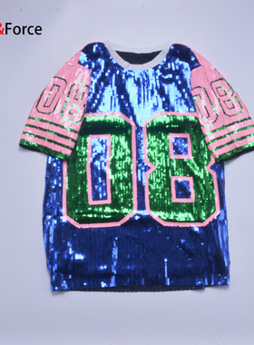 新款成人男式爵士服舞蹈服演出服装现代亮片嘻哈T恤街舞表演服装