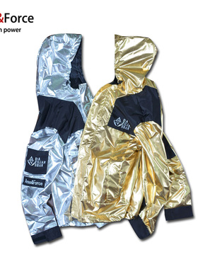 Ares＆Force秋季新品国潮街头潮流银色外套男亮面反光连帽防风衣