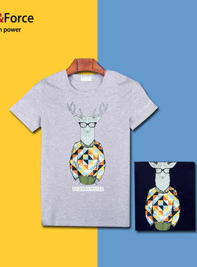 Ares＆Force原创潮牌文艺范男女情侣鹿头加肥加大短袖T恤背心男装