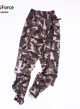 潮男迷彩束脚裤休闲小脚裤漫跑缩脚口袋工装裤男潮大码280斤长裤