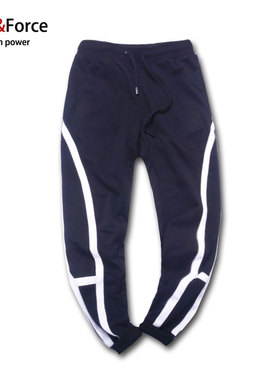 潮男原创 秋季欧美街头撞色休闲裤 加肥加大运动束脚长卫裤嘻哈裤