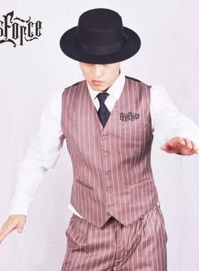 popping西装套装locking演出服西裤马甲可配两件套街舞表演男宽松