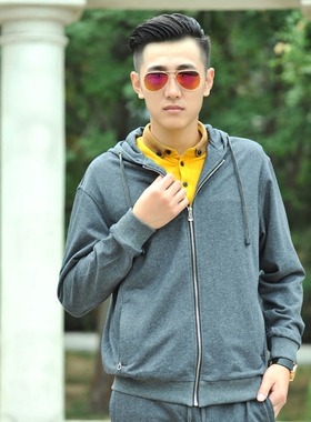韩版潮修身春秋男士连帽卫衣大码男装加肥加大码外套薄款开衫帽衫