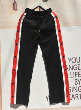 Ares＆Force开衩阔腿裤侧开扣同款休闲嘻哈拼色运动裤子男女情侣