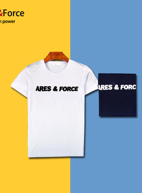 Ares＆Force潮牌原创字母印花男女情侣款圆领T恤短袖加肥加大半袖