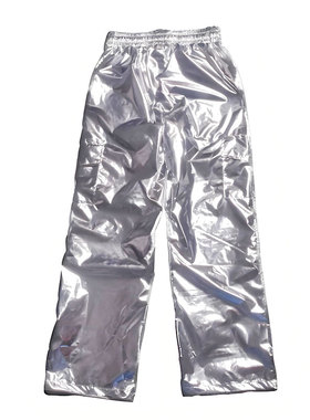 亮银裤子舞蹈演出服炸街日常穿着加肥加大直筒阔腿裤街舞舞台效果