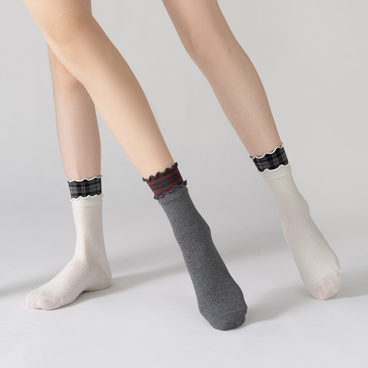 2025秋新品日系复古文艺系列格子撞色瑜伽袜地板袜硅胶防滑普拉提