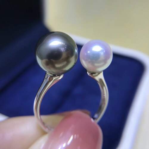 18K金配件8mm10mm天然珍珠戒指DIY空托开口双珠设计厚金气质百搭