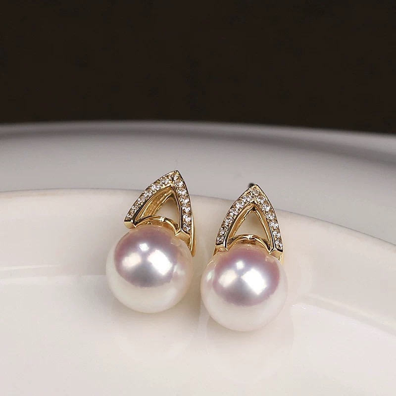 18K金镶嵌锆石耳钉配件空托