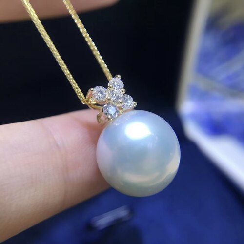 18K金莫桑石配件12-15mm天然珍珠吊坠DIY空托厚金特大号蝴蝶款