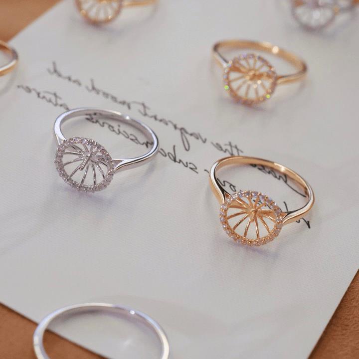 18k金莫桑石7mm海水珍珠戒指配件