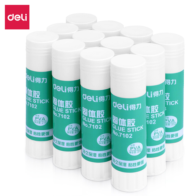 得力7102固体胶胶棒21克高粘度中号无味手工财务用品PVA胶水1支