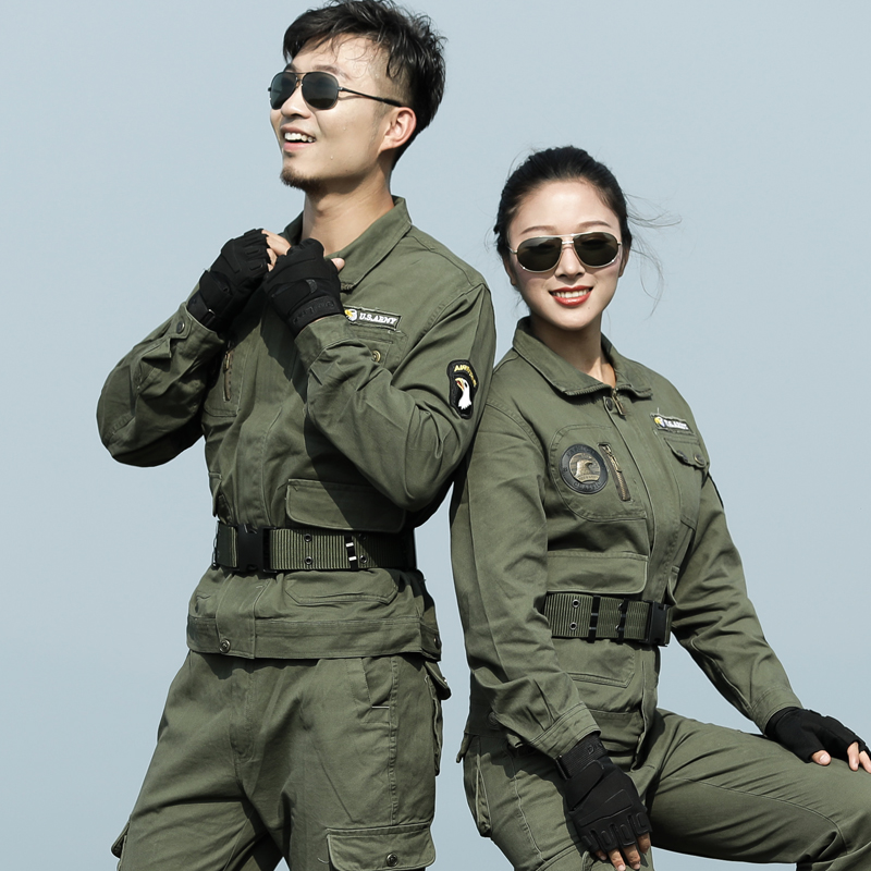 盾郎纯棉迷彩服套装男春秋户外服装空降师战术服军迷套装绿训作服