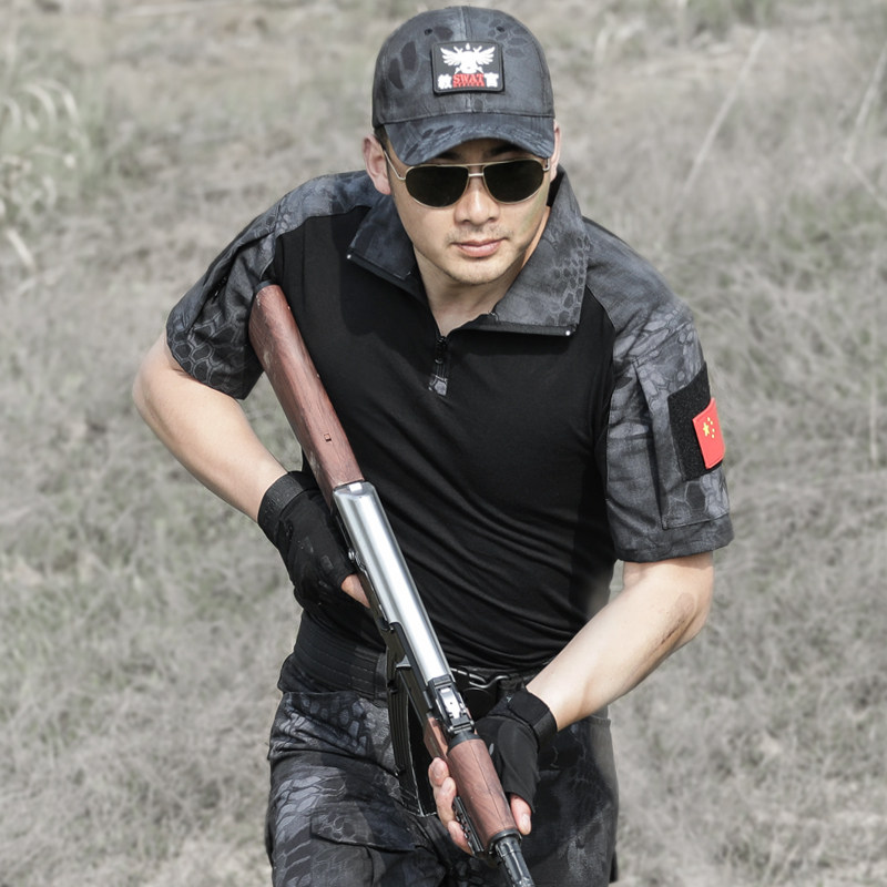 夏季迷彩服套装男野战正版蟒纹黑蛙服短袖战术服真人cs修身强袭服