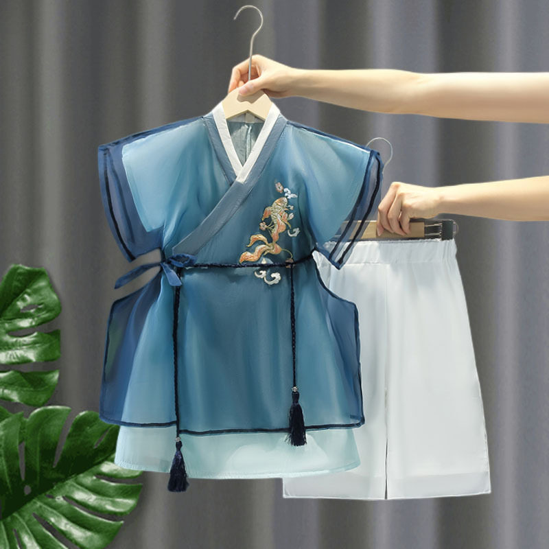 儿童汉服周岁礼服男女宝宝国学儒雅长衫少爷服唐装男童夏季两件套