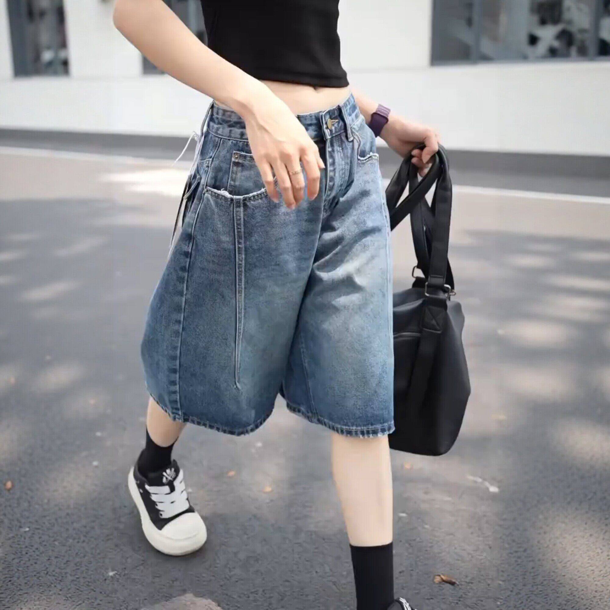 美式牛仔短裤女夏季薄款2026新款高腰五分裤大尺码胖mm显瘦阔腿五