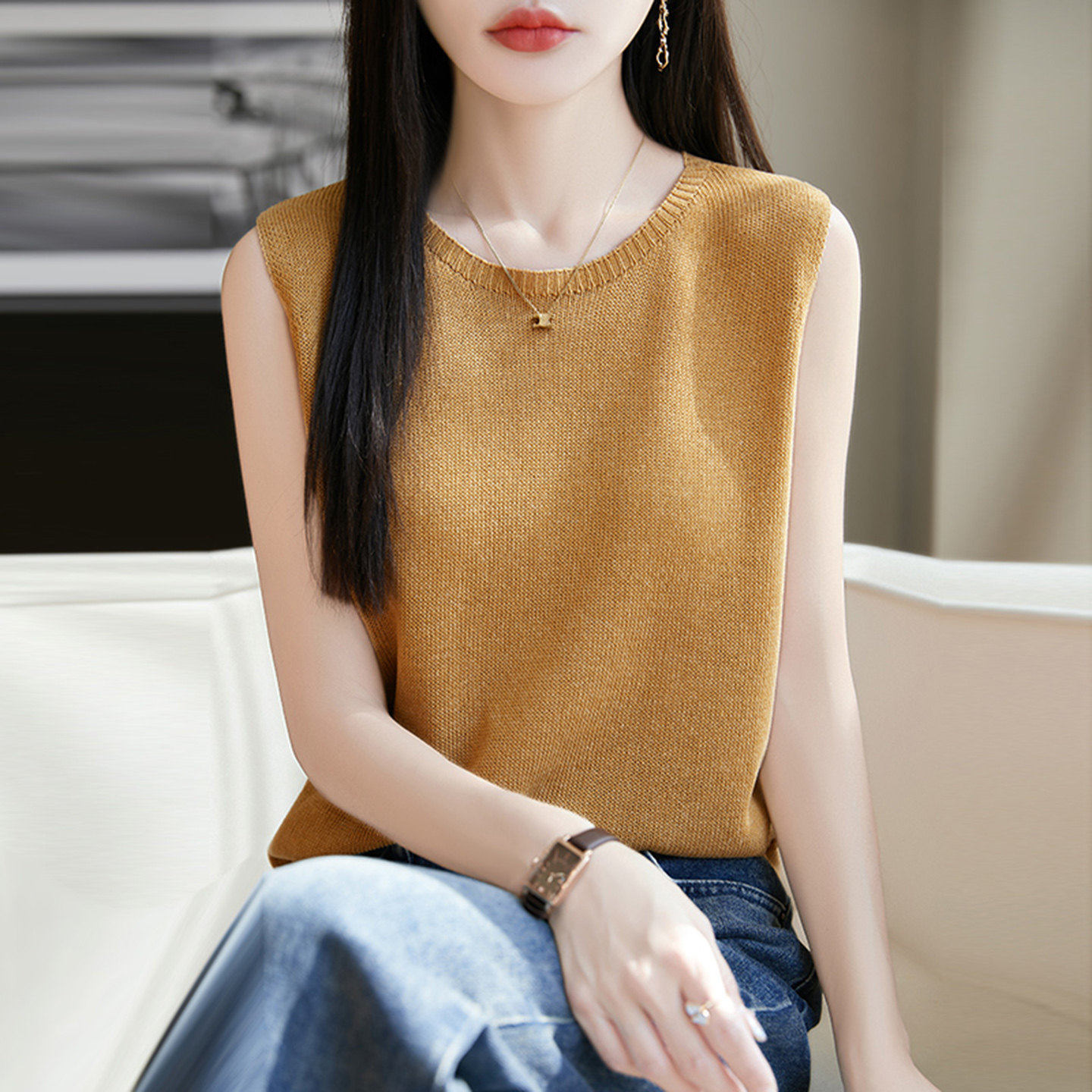 凉感亚麻无袖上衣吊带背心女2026新款爆款夏宽松气质上衣夏季外穿