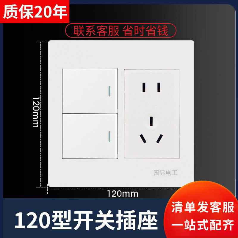 国际电工120型开关插座大面板二开双开五孔插座二位双控大五孔,电子/电工,电源插座,淘宝优惠券,粉丝福利购,淘宝优惠卷