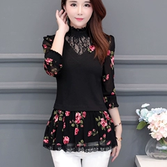 Đầm che bụng voan 2018 thu đông size lớn thời trang mẹ dài tay ren đáy áo sơ mi nữ ngoại quốc