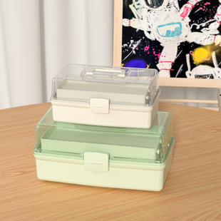 桌面收纳盒学生文具多层整理置物架塑料手提多功能画笔颜料储物箱