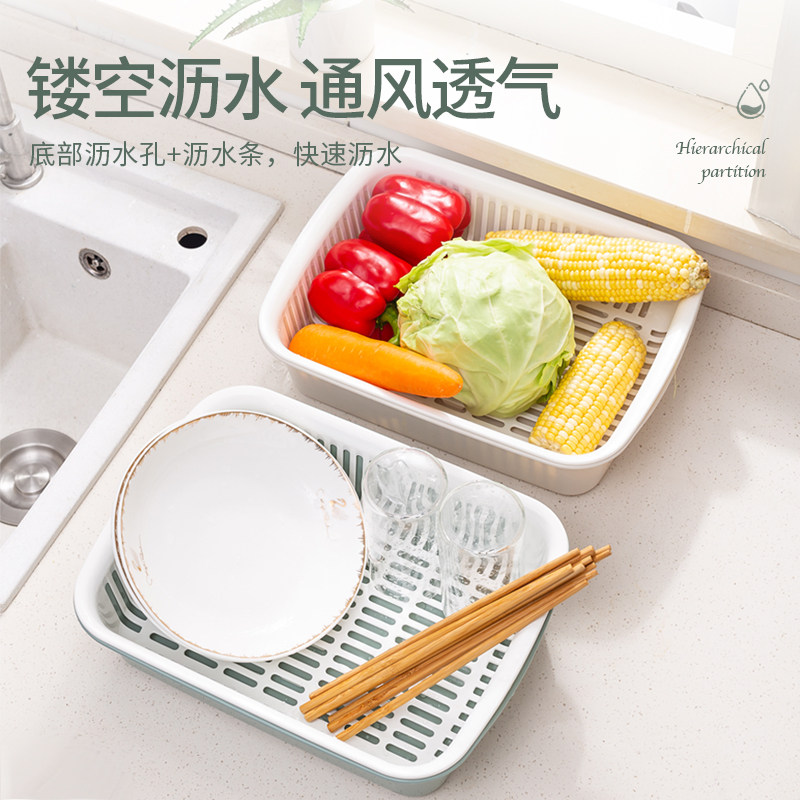 双层洗菜盆沥水篮家用塑料筛子菜筛厨房多功能果盆水果篮洗菜篮子