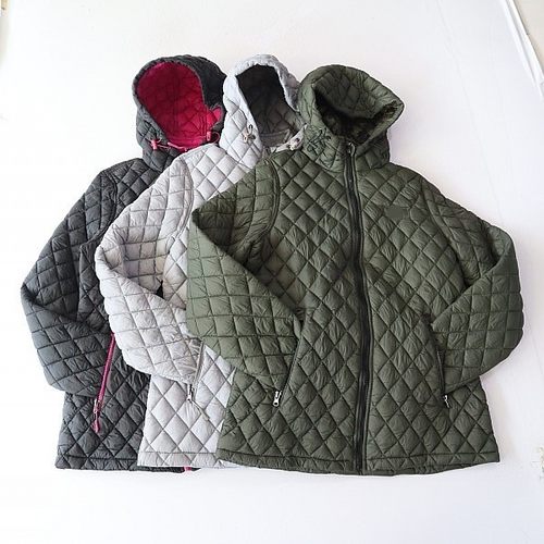 秋冬季新品女长袖菱形格棉服外套立领连帽收腰薄款百搭棉衣X15
