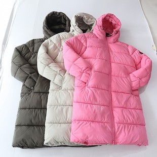 长袖 女中长款 棉服外套连帽拉链宽松纯色保暖百搭棉衣X12 新品 冬季