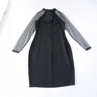 连衣裙立领后拉链收腰拼接微弹百搭包臀裙C8M 长袖 春夏季 女中长款