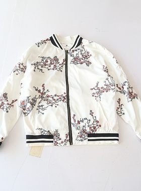 春秋季新品男长袖夹克外套l立领拉链宽松花色刺绣青年百搭上衣4X