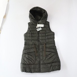 百搭无袖 羽绒马甲外套连帽拉链抽绳腰修身 坎肩D13 女中长款 秋冬季