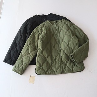 棉服外套圆领暗扣宽松开叉纯色百搭薄棉衣X13 女长袖 秋冬季 新品