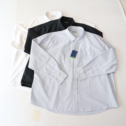 春秋季新品男长袖条纹衬衫纯棉方领纽扣宽松休闲大码百搭上衣R1