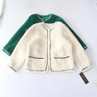 秋冬季 颗粒羊毛皮毛一体外套圆领刮扣宽松小香风仿皮草X142 女长袖