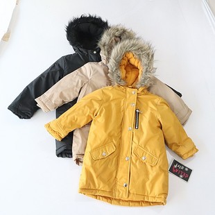 秋冬季 加绒棉服外套连帽拉链暗扣宽松小童纯色百搭棉衣W3 女童长袖