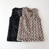 秋季 女马甲背心外套V领挂扣仿獭兔毛宽松纯色百搭无袖 坎肩上衣X14