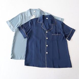 衬衫 男短袖 仿真丝西服领纽扣宽松柔软丝滑居家睡衣F2 新品 夏季