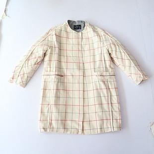 秋冬季新品女中长款长袖格子棉服外套圆领暗扣宽松薄款棉衣X13