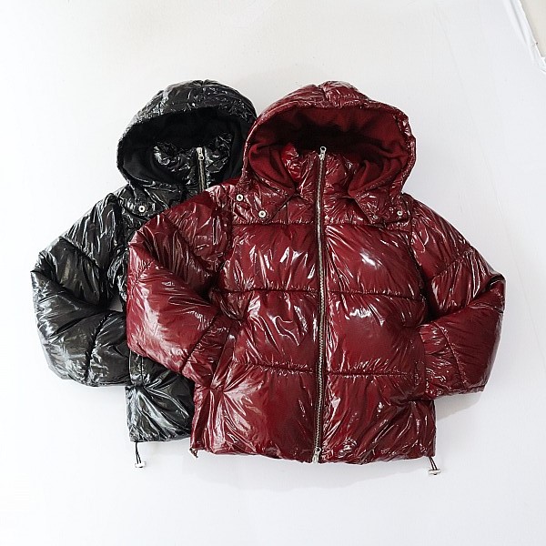 冬季新品女长袖棉服外套立领连帽拉链宽松亮面免洗百搭棉衣D12