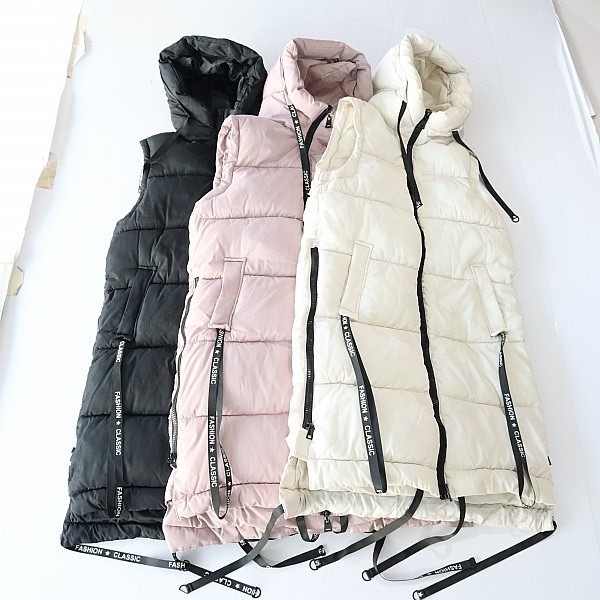 秋冬季女中长款棉衣马甲外套连帽拉链宽松时尚百搭无袖坎肩D7