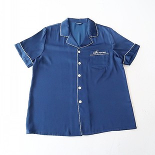 衬衫 男短袖 仿真丝西服领纽扣宽松刺绣柔软居家睡衣C6S 新品 夏季