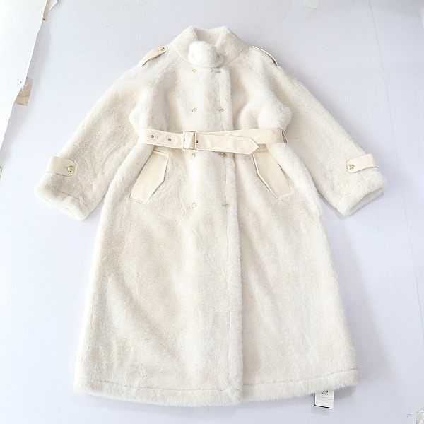 秋冬季女中长款长袖皮毛一体外套立领纽扣腰带修身皮草大衣X144