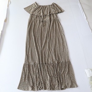 花色连衣裙收腰抽绳垂感百搭A字长裙C8M 荷叶领无袖 夏季 女长款