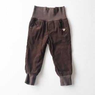 D21 纯棉松紧高腰护肚婴幼儿小童纯色长裤 春秋季 男女童条绒休闲裤