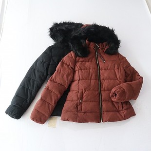 棉服外套立领连帽拉链宽松纯色时尚 女长袖 百搭棉衣D16 新品 秋冬季