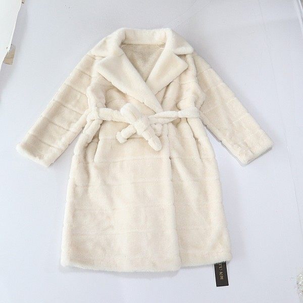 秋冬季女中长款长袖皮毛一体外套西服领暗扣腰带修身皮草大衣X143