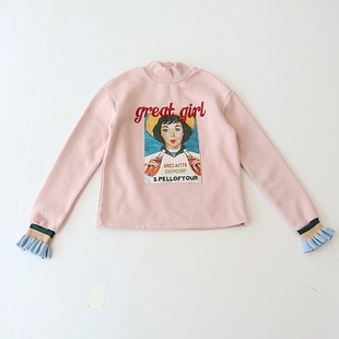 加绒卫衣棉立领套头宽松刺绣拼接学生百搭上衣F7 女长袖 春秋季 新品