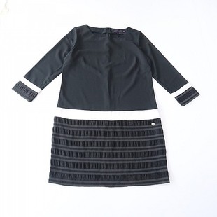 连衣裙圆领后拉链宽松拼接垂感百搭直筒裙3X 长袖 春秋季 女中长款